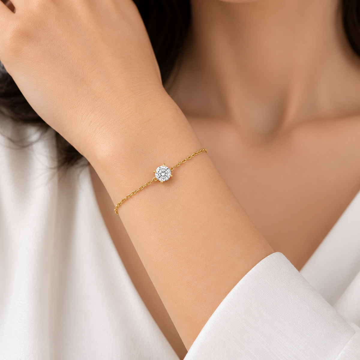 Round Solitaire Lab Grown Diamond Gold Bracelet