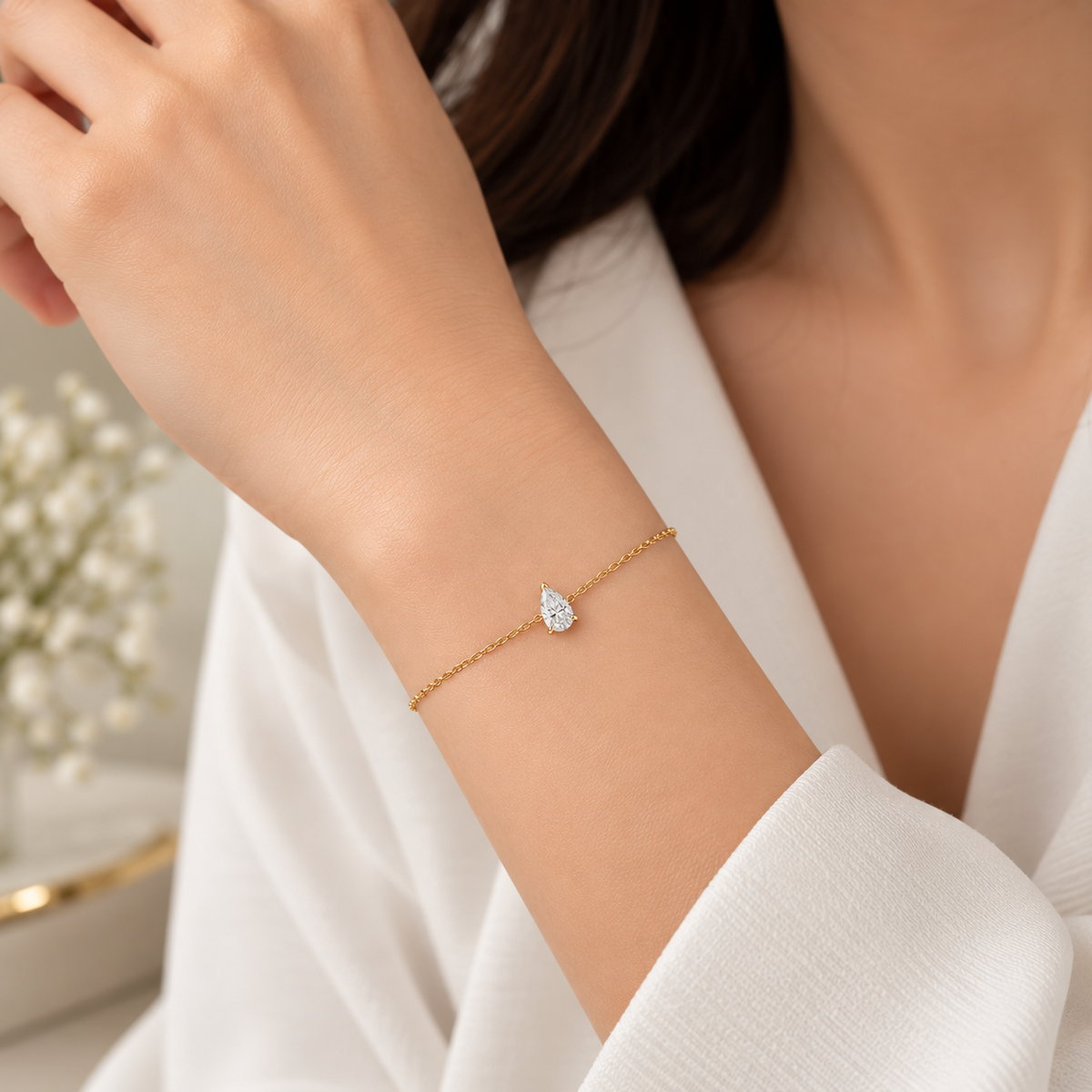 Pear Solitaire Lab Grown Diamond Gold Bracelet