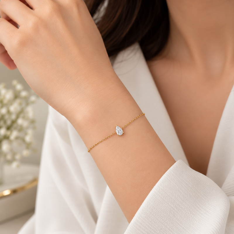 Pear Solitaire Lab Grown Diamond Gold Bracelet