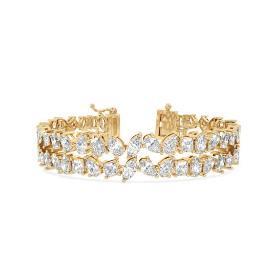 Double Line Multi Shaped Tennis Bracelet in yellow gold
