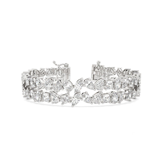 Double Line Multi Shaped Tennis Bracelet in white gold