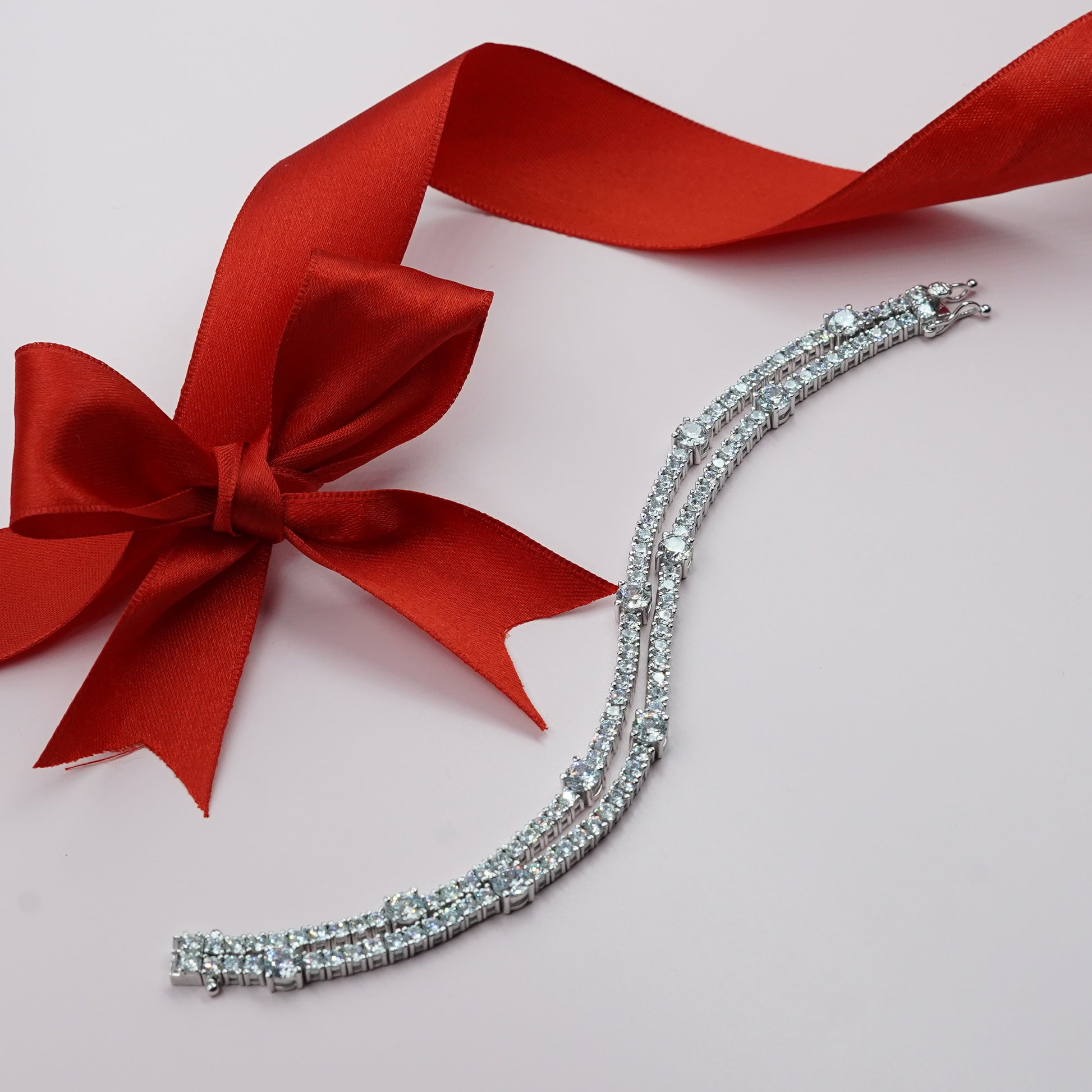 Double Line Round Tennis Bracelet in lab diamond