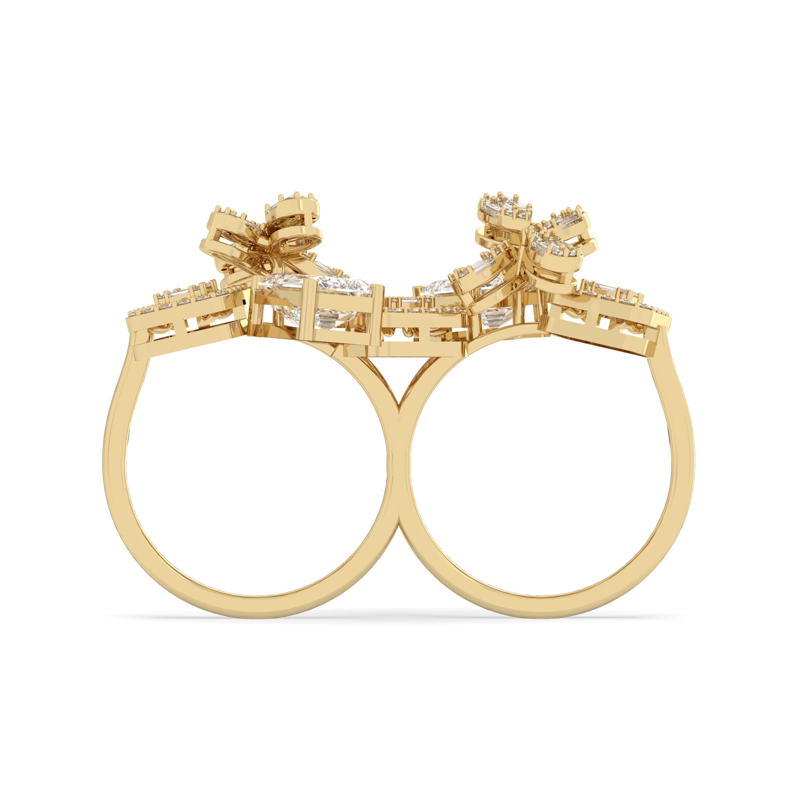Emerald & Baguette Duo Cocktail Ring for women for 2 fingers