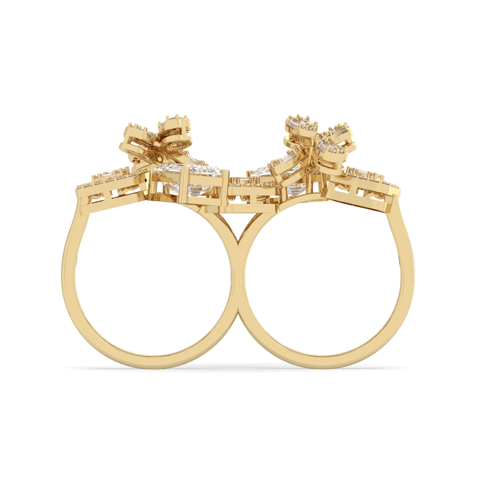 Emerald & Baguette Duo Cocktail Ring for women for 2 fingers