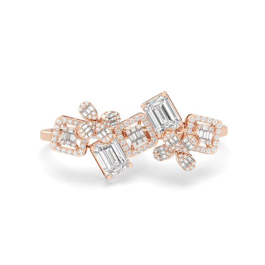 Emerald & Baguette Duo Cocktail Ring rose gold