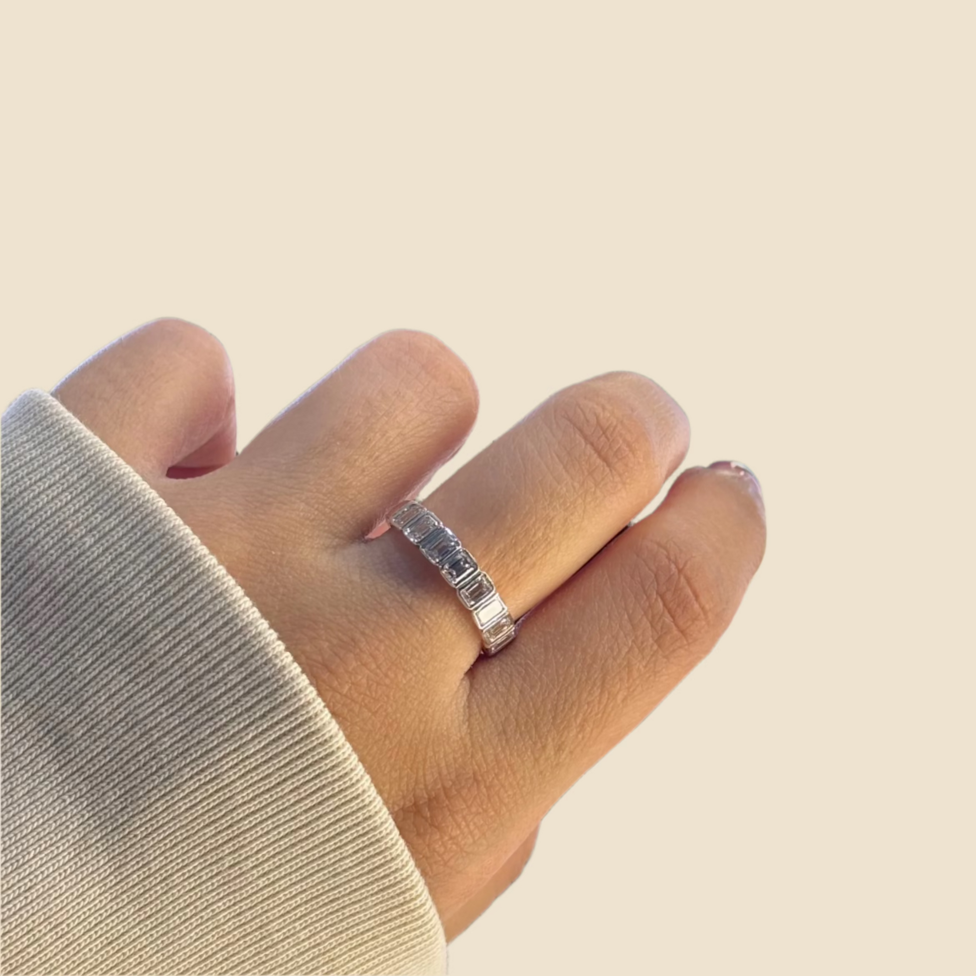 buy Emerald Bezel Half Band under 1 carat in white gold