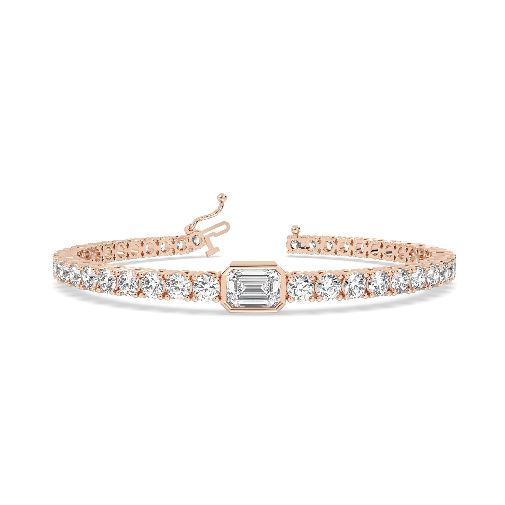 Emerald & Round Tennis Bracelet in rose gold and lab-diamonds