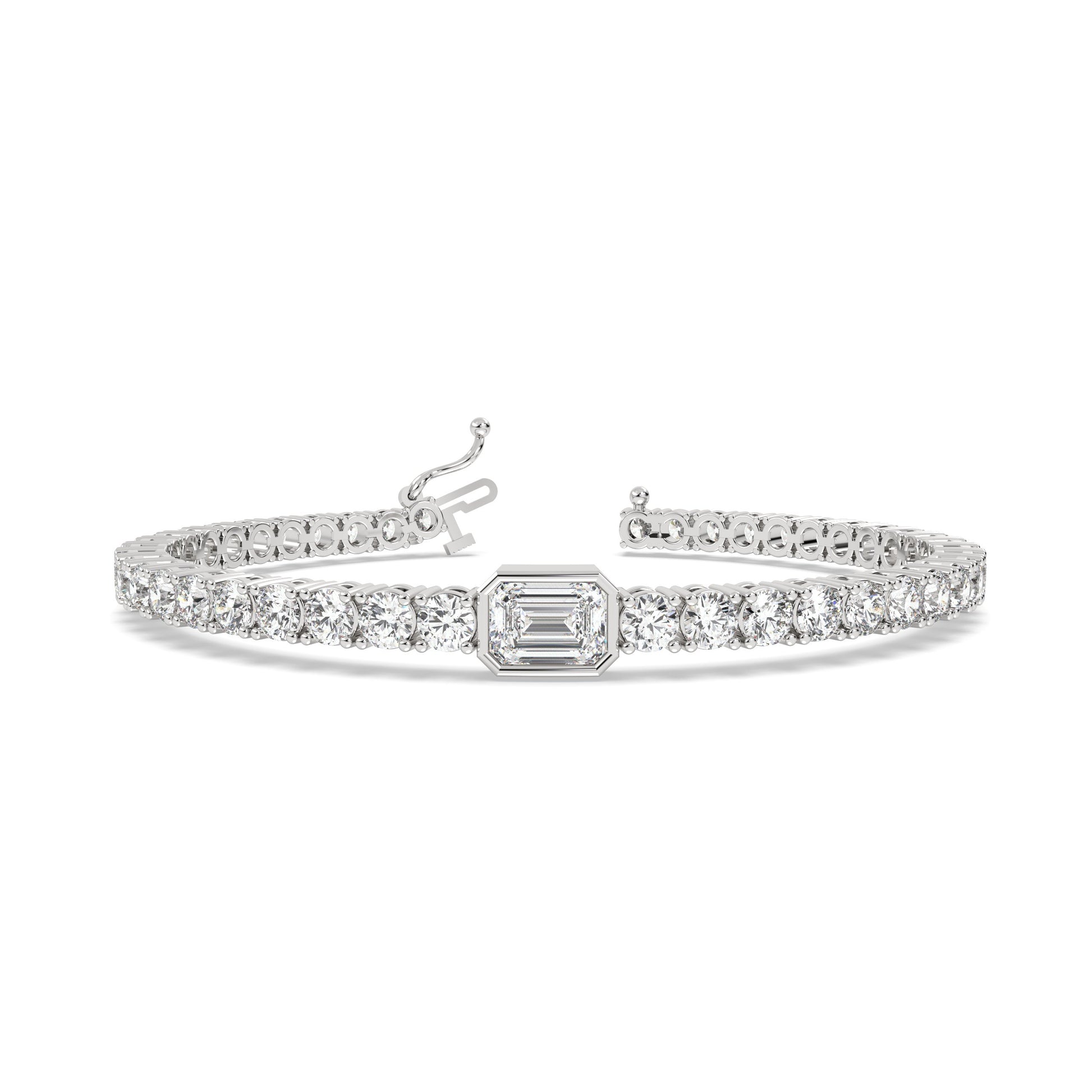 Emerald & Round Tennis Bracelet in white gold and lab-diamonds