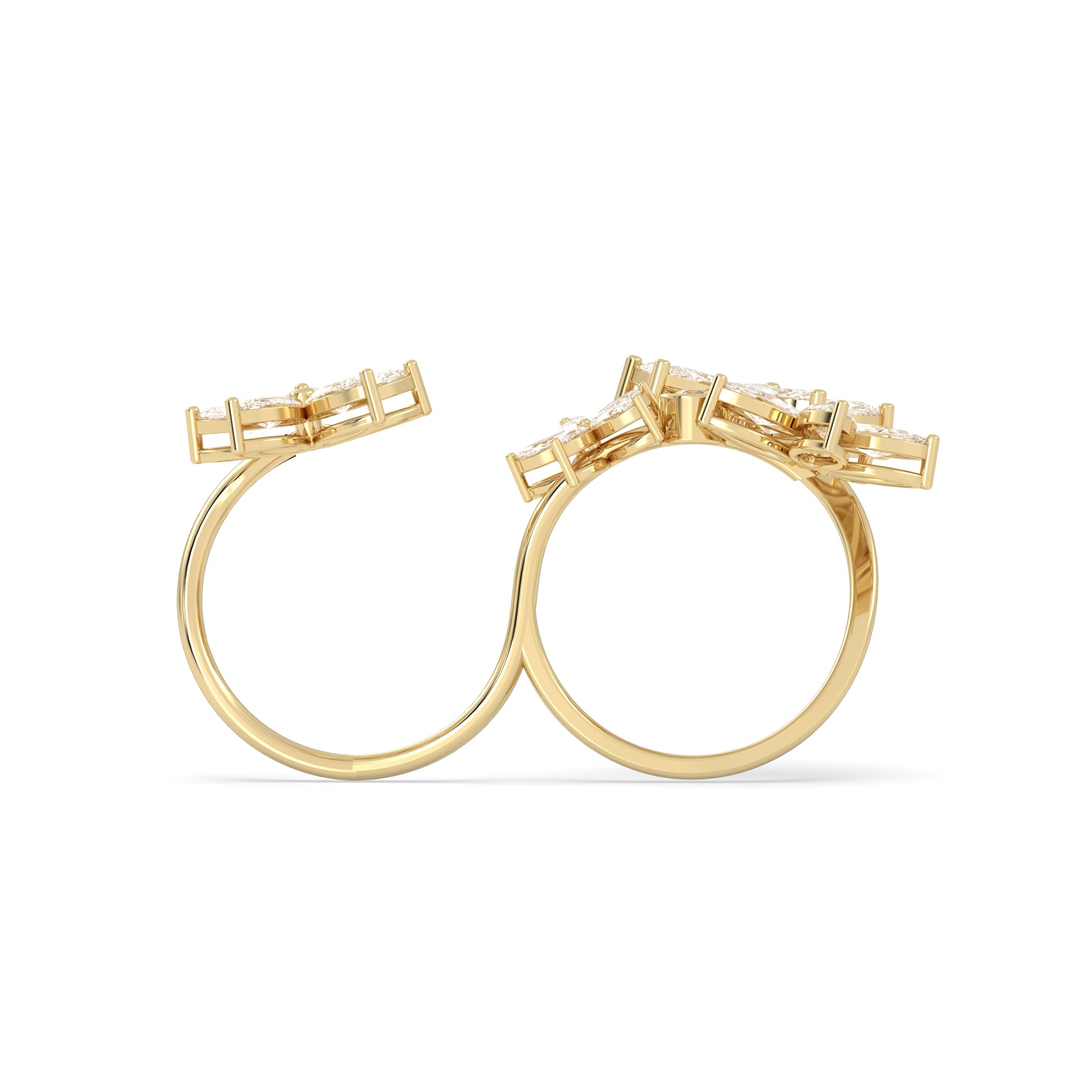 Floral Diamond Duo Ring for 2 fingers 