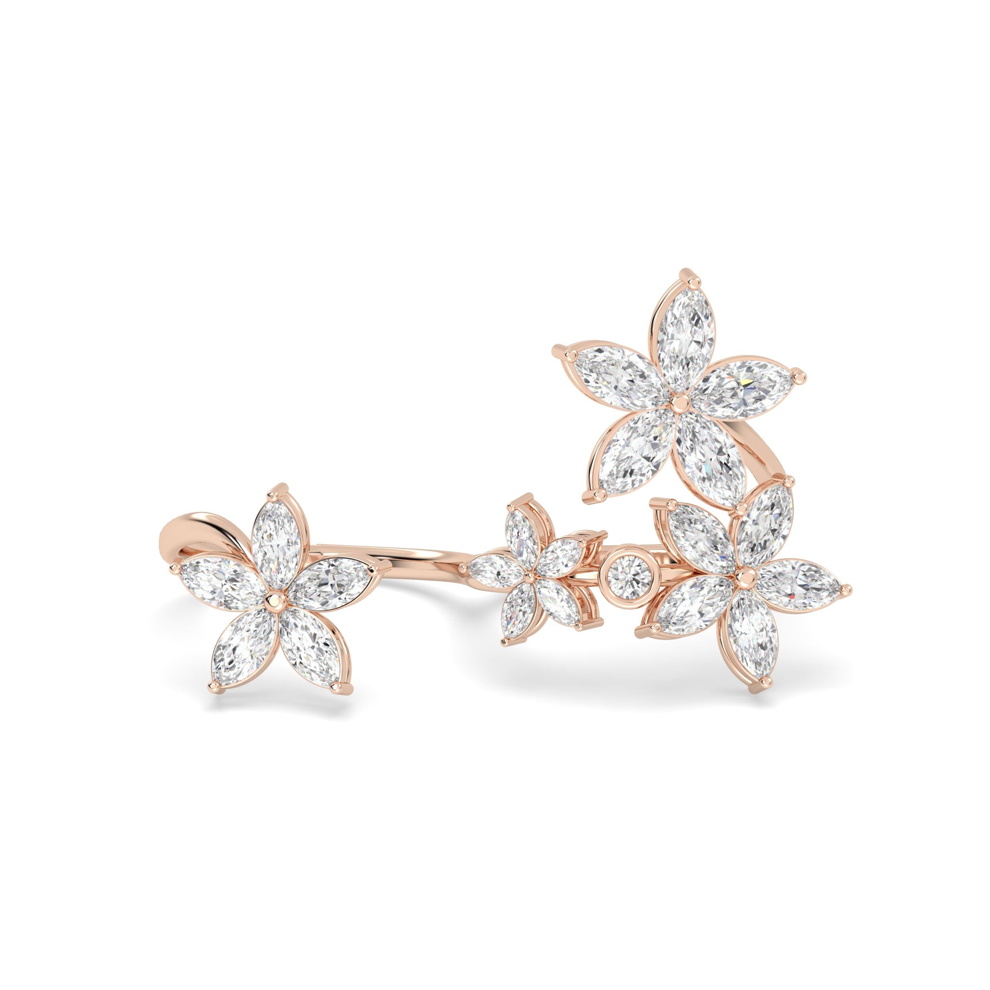 Floral Diamond Duo Ring for 2 fingers in 18karat silver