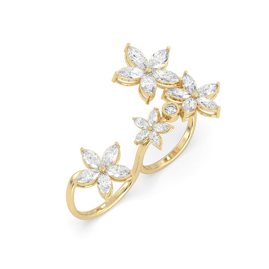 Floral Diamond Duo Ring for 2 fingers in statement piece