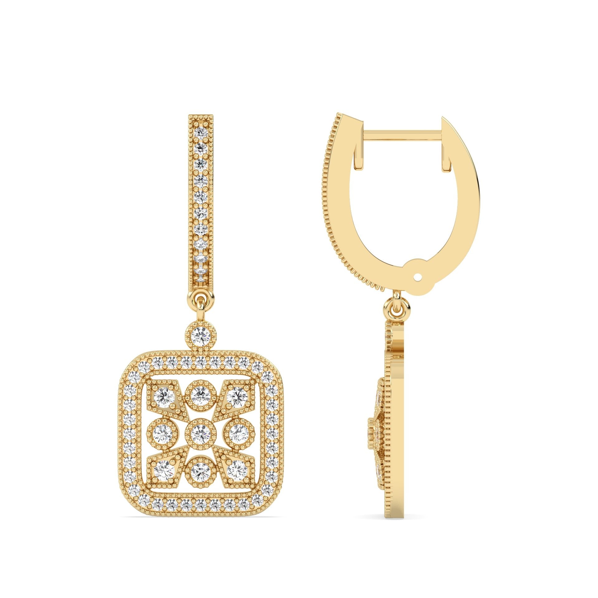 Drop Lab Grown Diamond Earrings – Intricate Square – 925 Silver