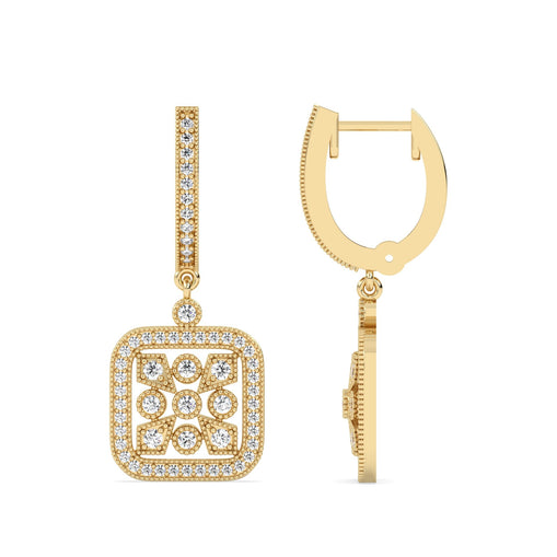 Drop Lab Grown Diamond Earrings – Intricate Square – 925 Silver