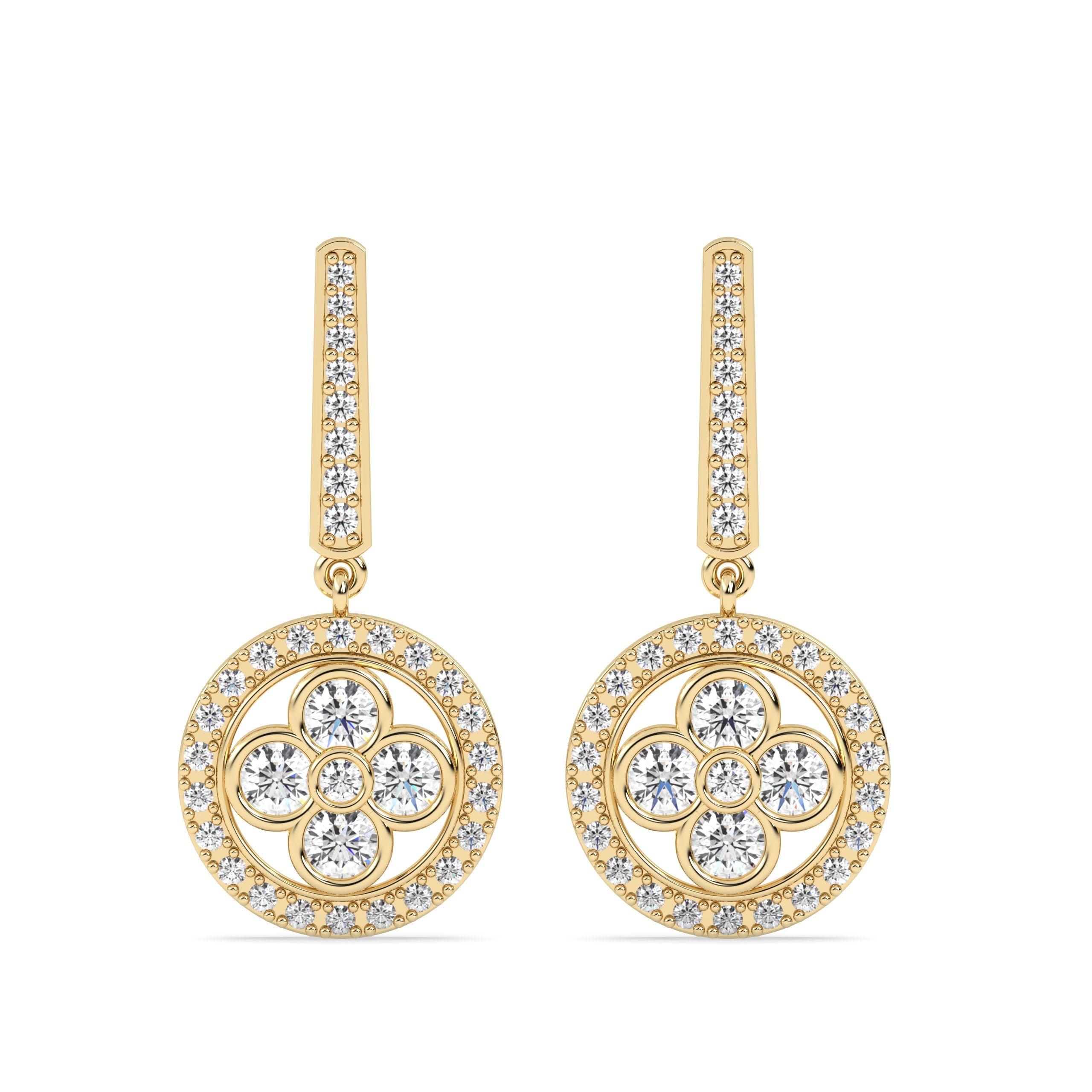 Drop Lab Grown Diamond Earrings – Floral Disc
