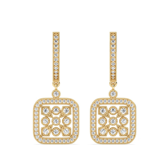 Drop Lab Grown Diamond Earrings – Intricate Square – 925 Silver