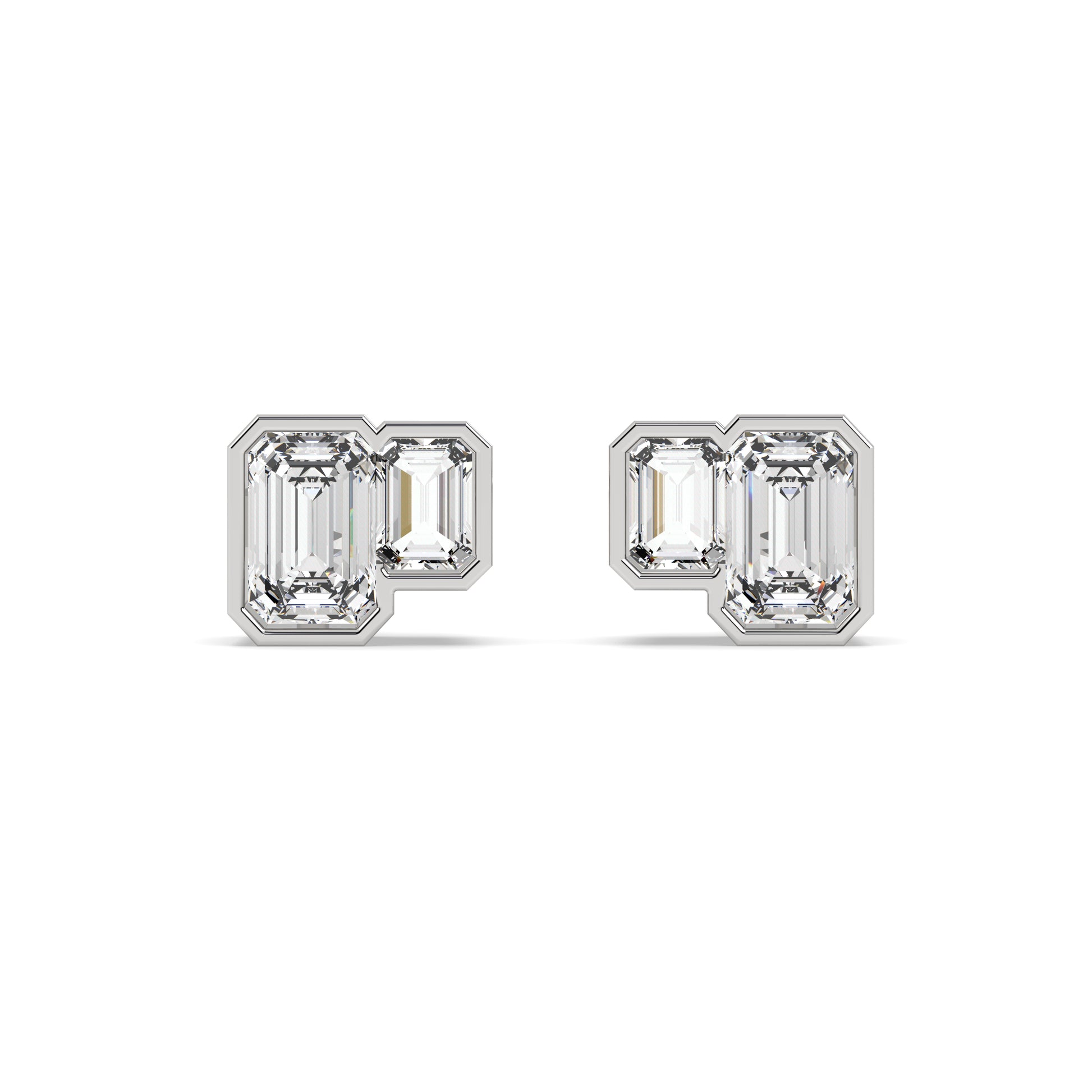 Glimmen Emerald Bezel Double Studs in white gold