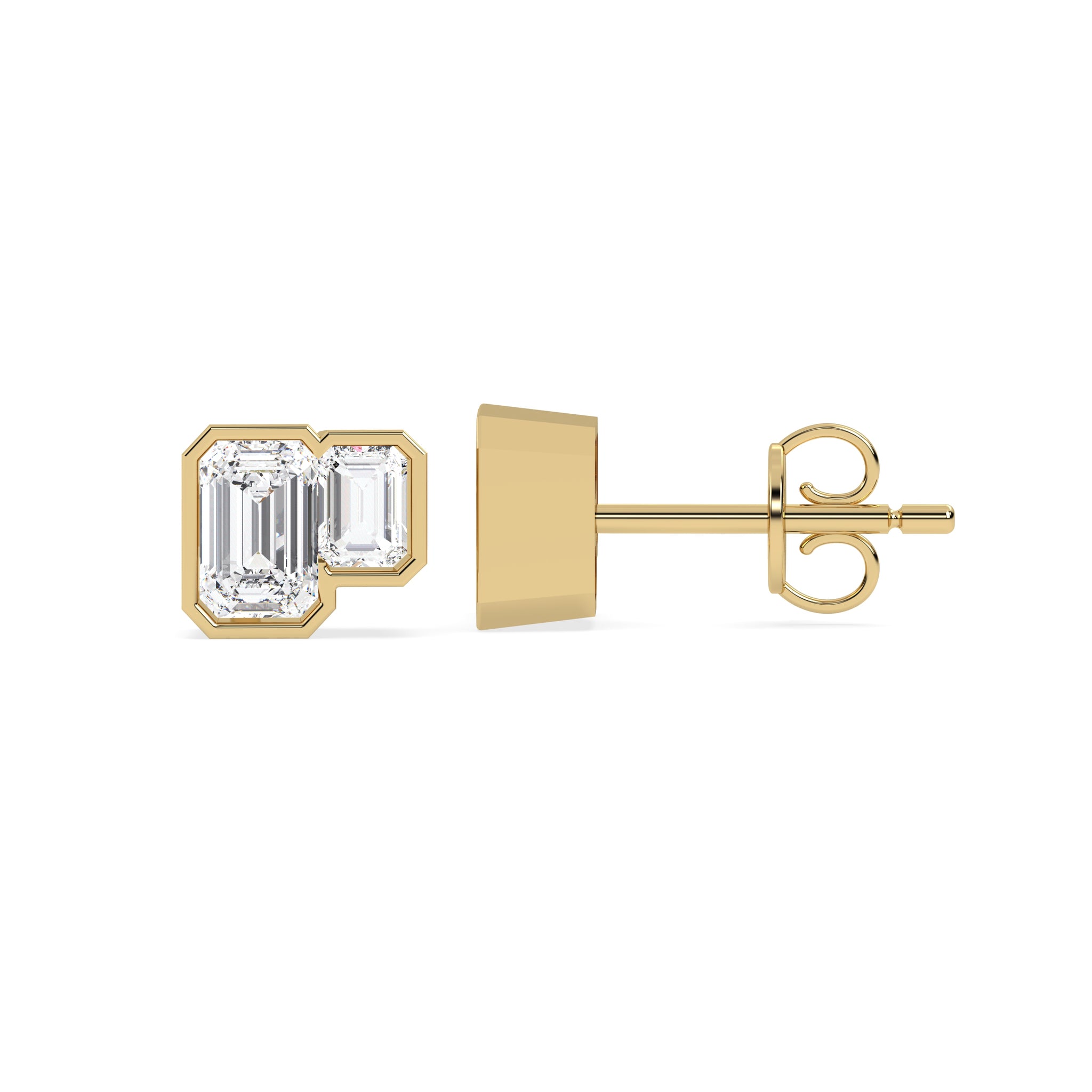 Glimmen Emerald Bezel Double Studs in yellow gold