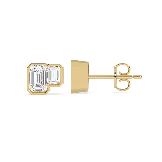 Glimmen Emerald Bezel Double Studs in yellow gold