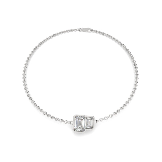 Glimmen Emerald Duet Bezel Bracelet in white gold