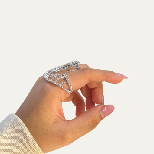2 finger lab diamond ring in pure gold