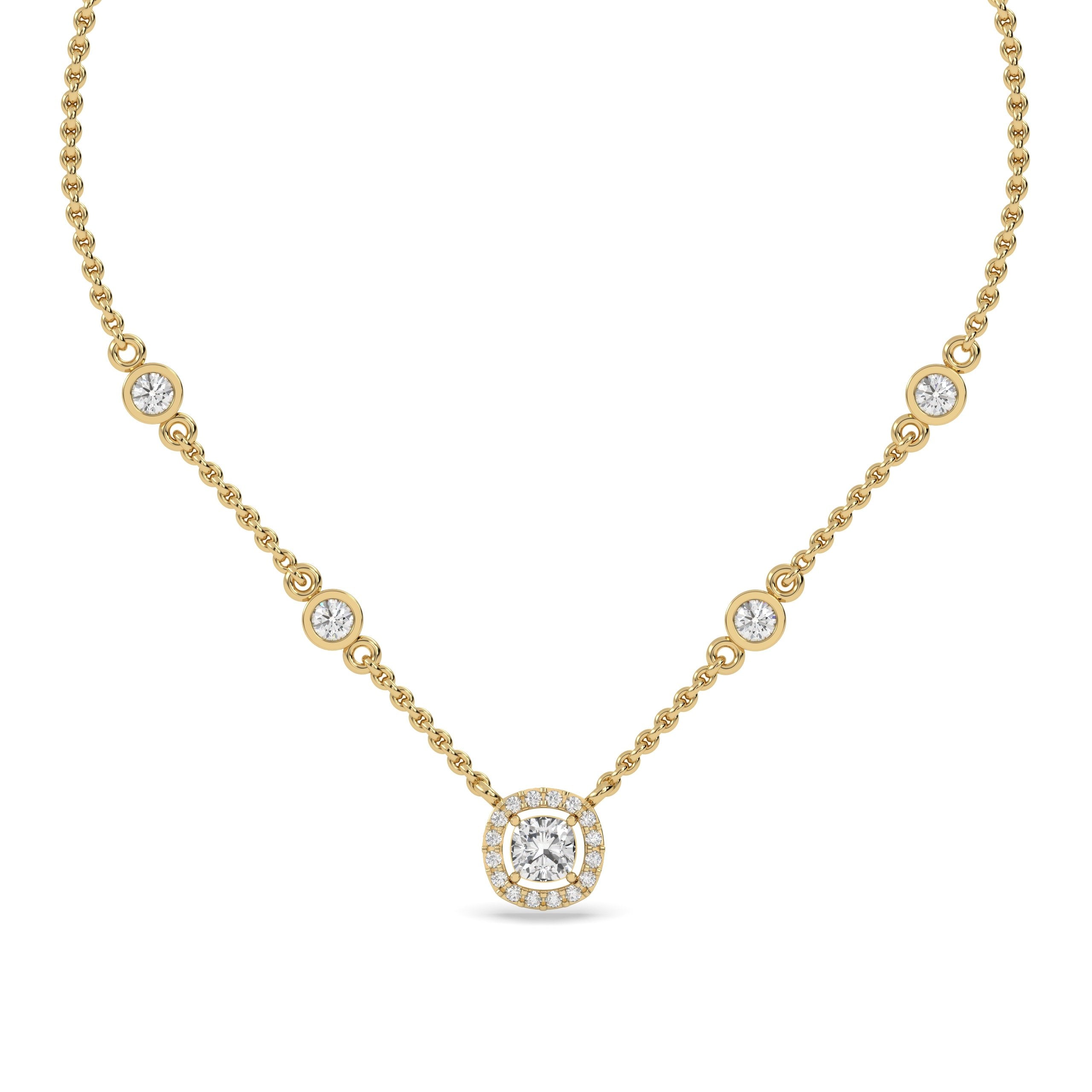 Gold necklace with lab grown cushion diamond pendant