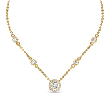 Gold necklace with lab grown cushion diamond pendant