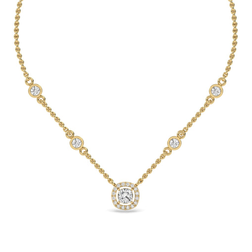 Gold necklace with lab grown cushion diamond pendant