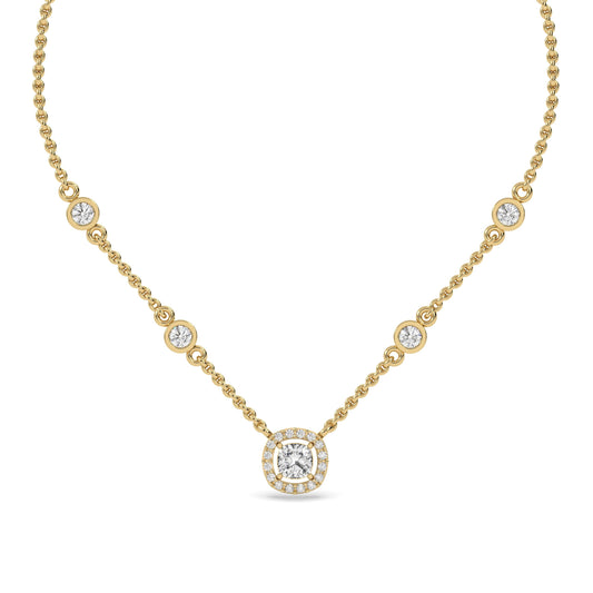 Gold necklace with lab grown cushion diamond pendant