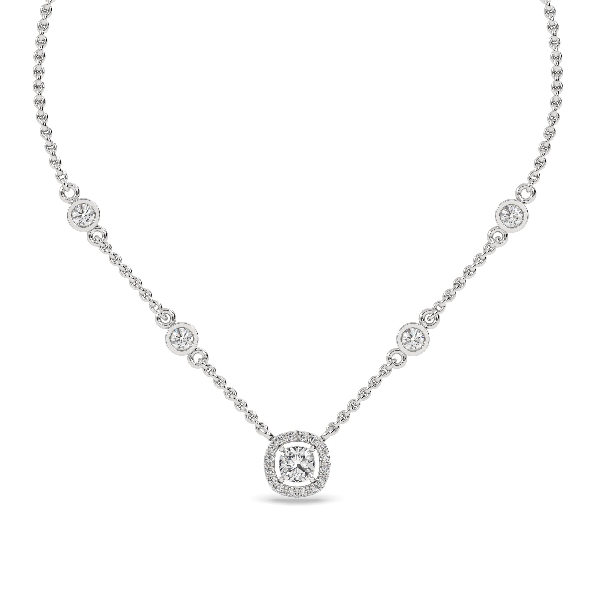 Gold and silver necklace with lab grown cushion diamond pendant