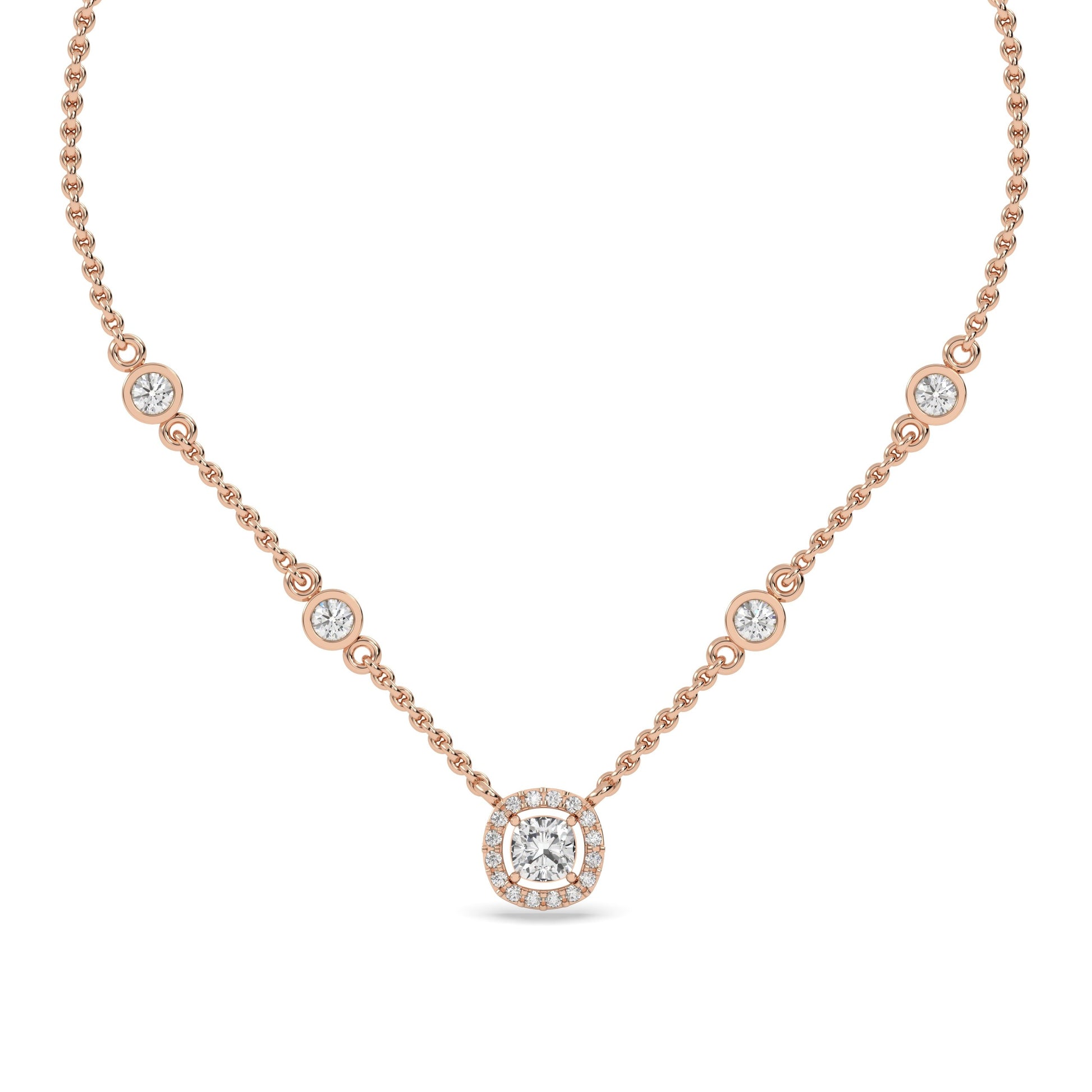Gold and silver necklace with lab grown cushion diamond pendant