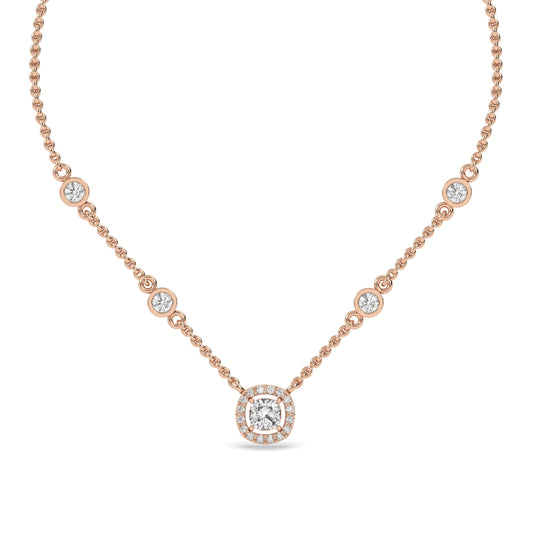 Gold and silver necklace with lab grown cushion diamond pendant