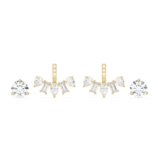 multi shaped diamond earrings with jacket and studs
