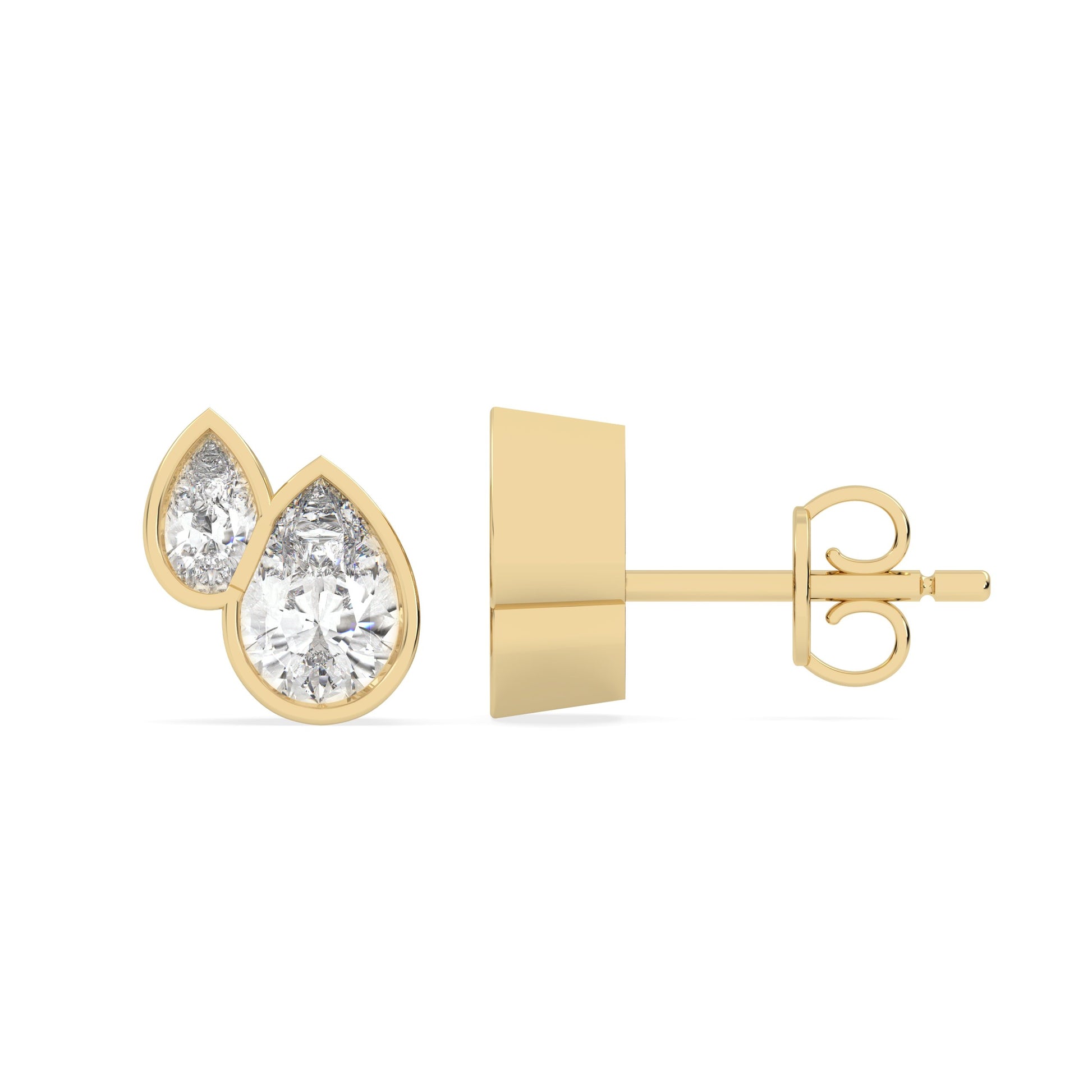 Olir Pear Duet Bezel Studs in lab diamonds
