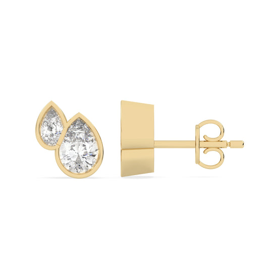 Olir Pear Duet Bezel Studs in lab diamonds