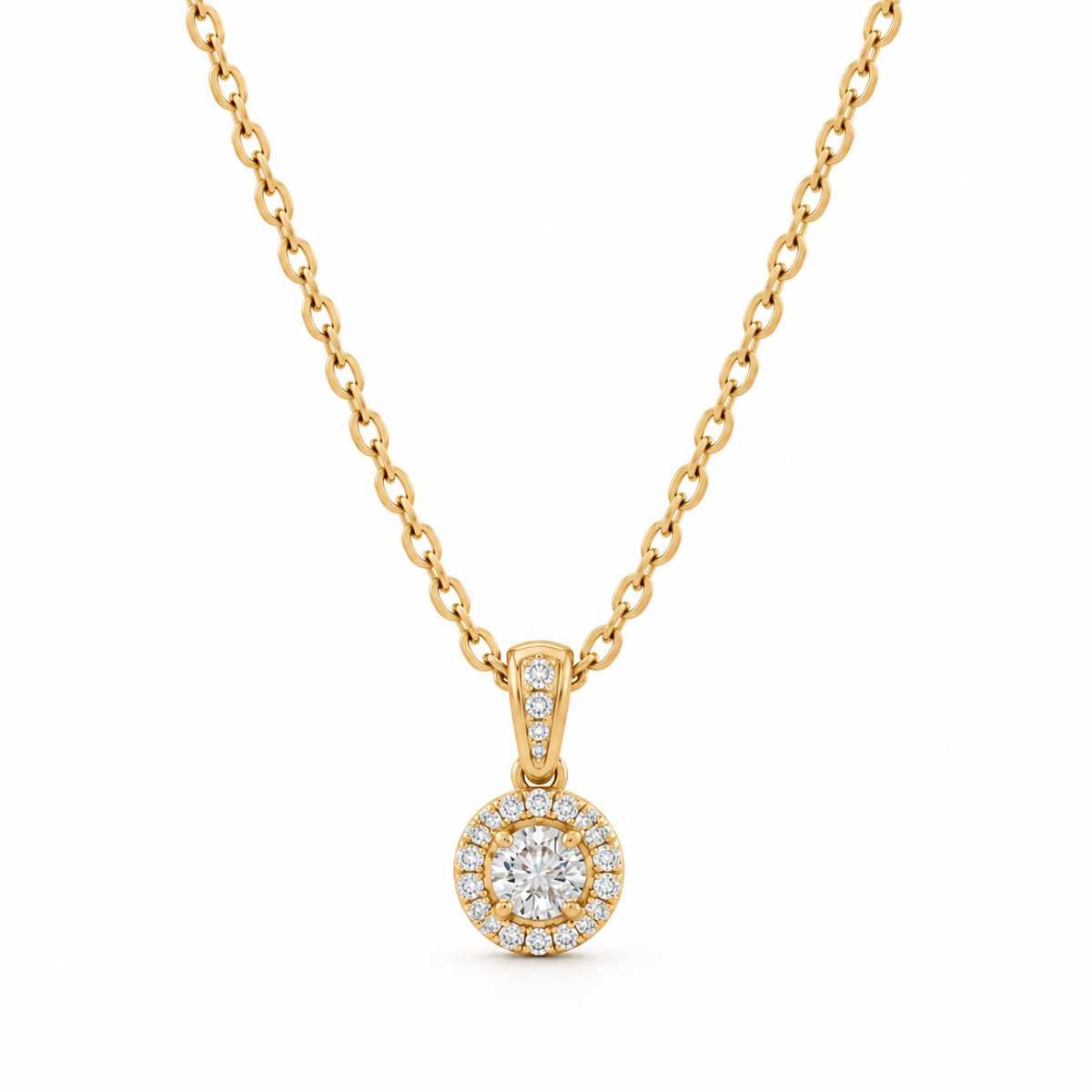 Round Halo Lab Grown Diamond Gold Pendant