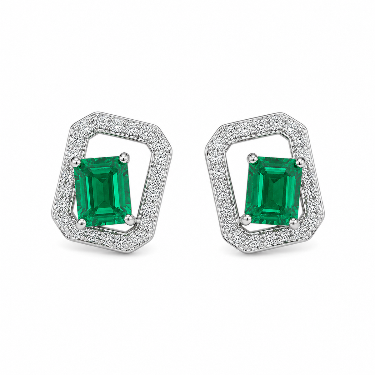 Green Gemstone Lab Grown Diamond 925 Silver Earrings