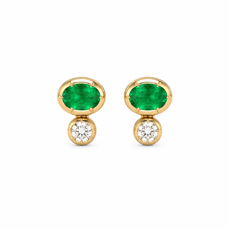 Green Gemstone Drop Lab Grown Diamond 925 Silver Earrings