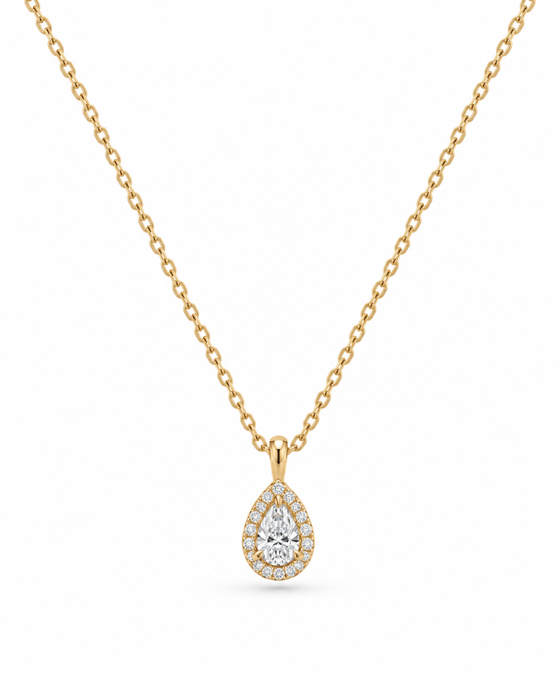 Pear Halo Lab Grown Diamond Gold Pendant
