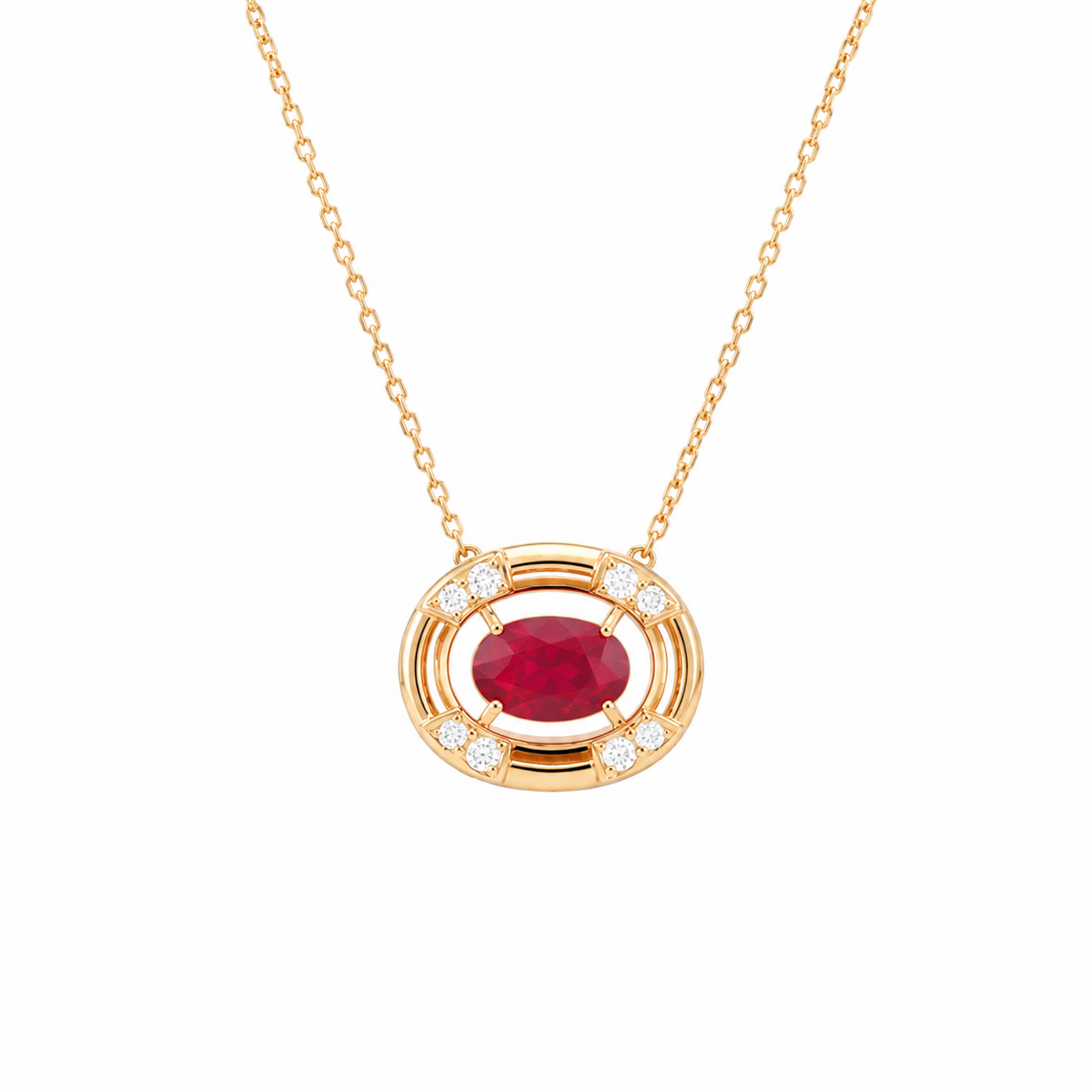 Red Gemstone Halo Lab Grown Diamond 925 Silver Necklace