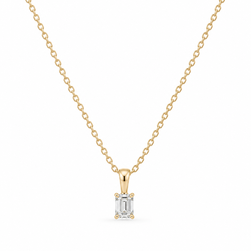 Emerald Solitaire Lab Grown Diamond Gold Pendant