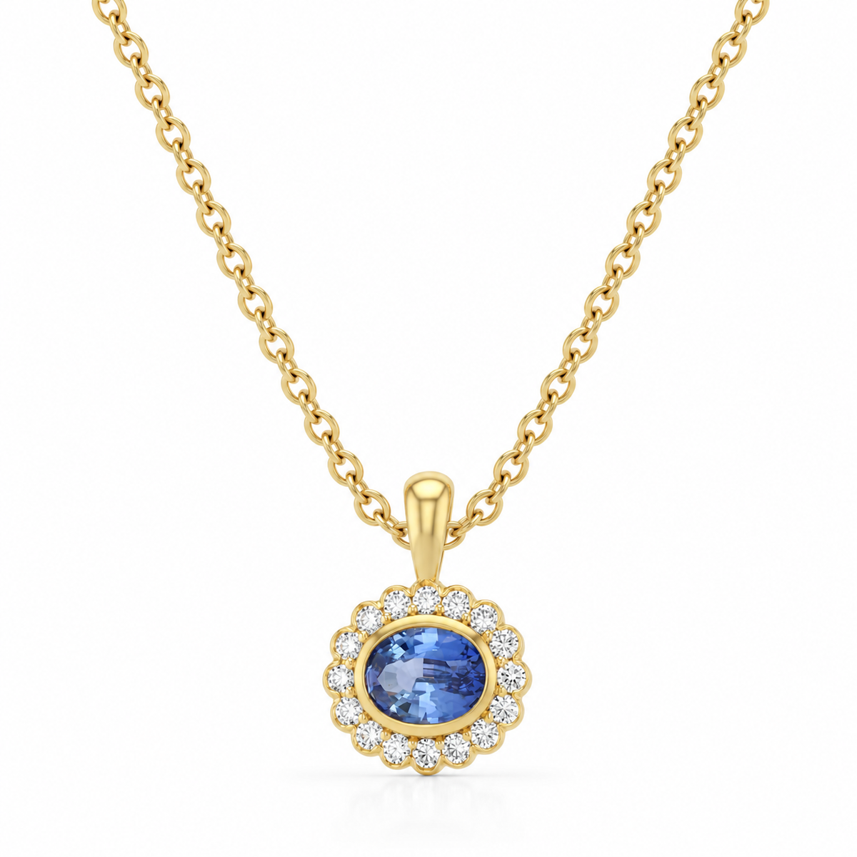 Blue Gemstone Halo Lab Grown Diamond 925 Silver Pendant