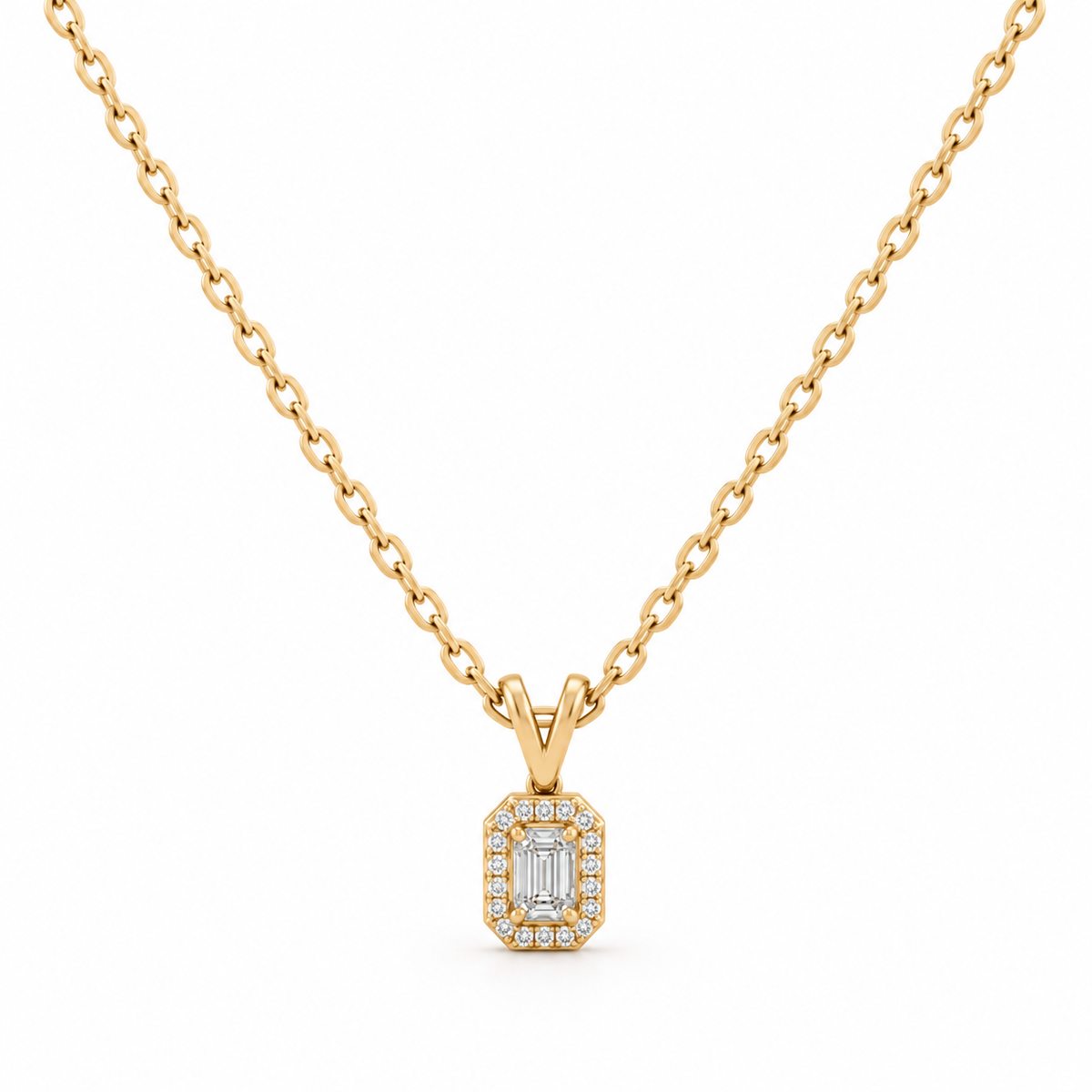 Emerald Halo Lab Grown Diamond Gold Pendant