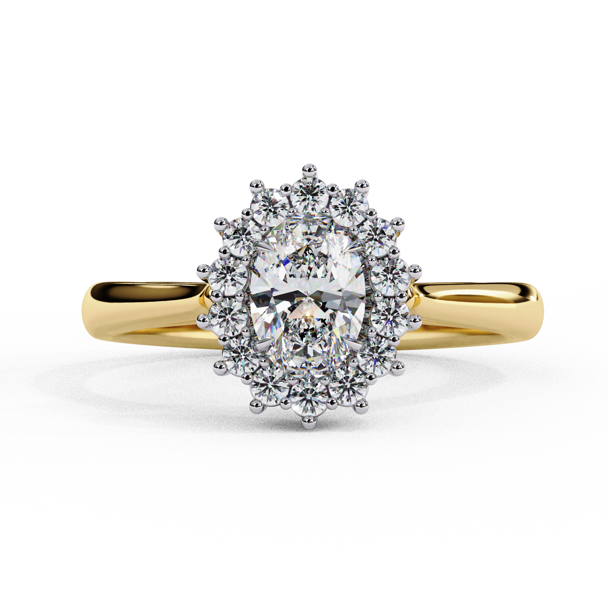 Yellow gold oval halo ring