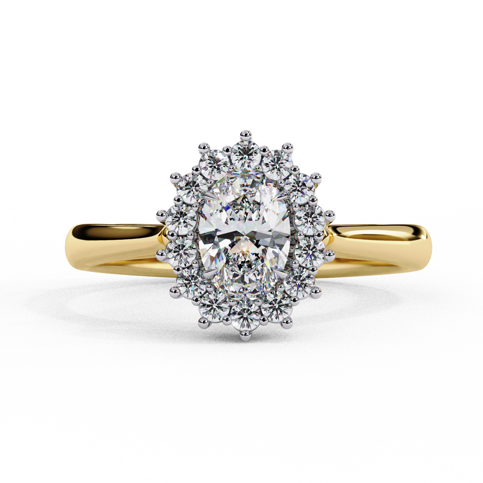 Yellow gold oval halo ring