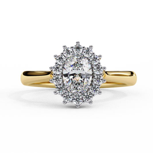 Yellow gold oval halo ring