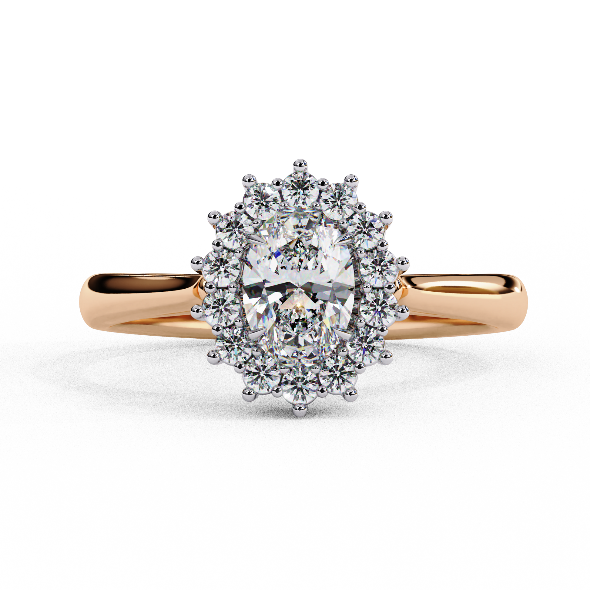 Rose gold oval halo ring