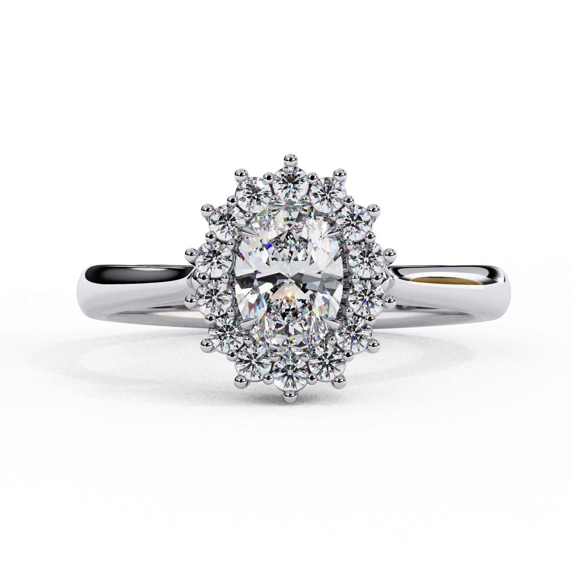 White gold oval halo ring