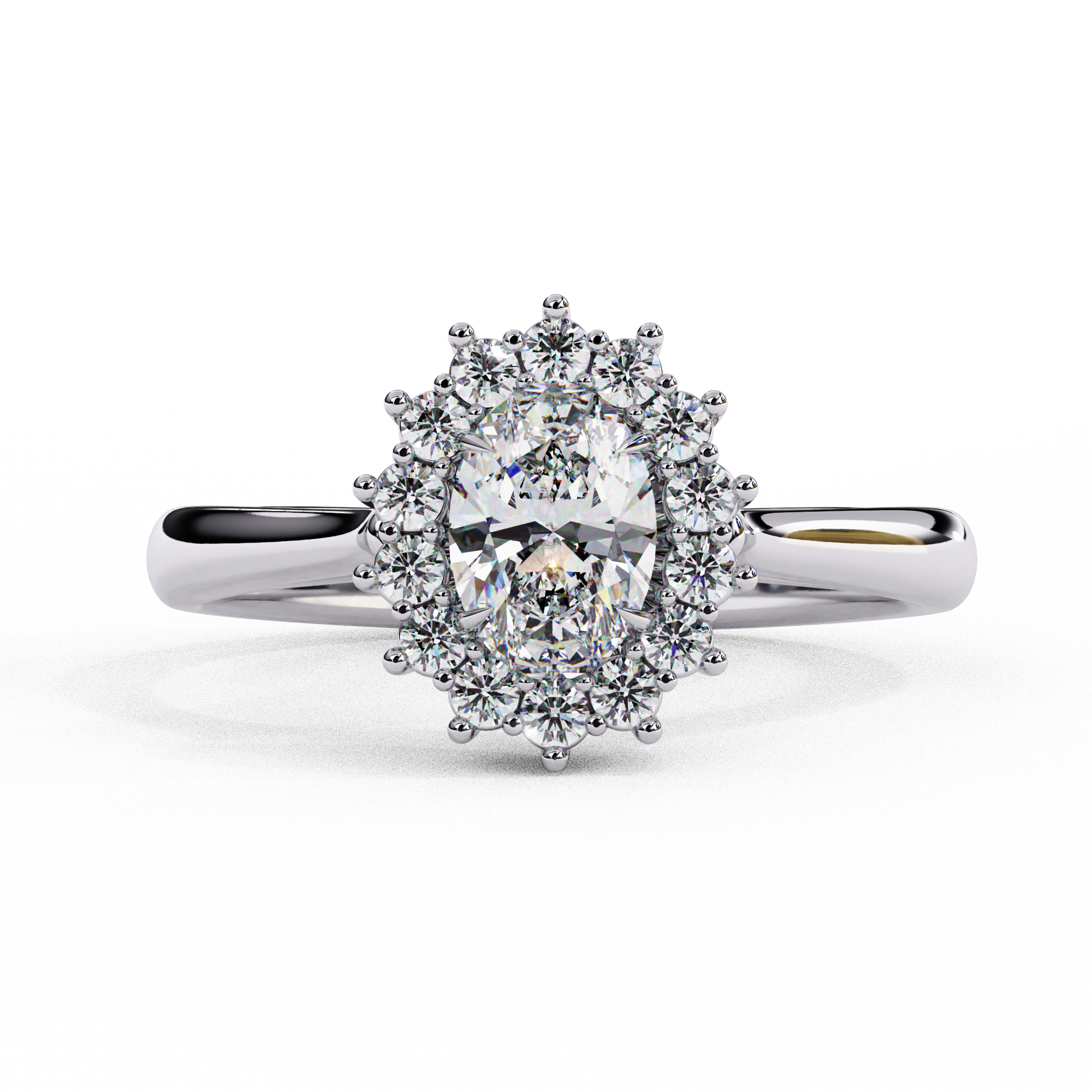 White gold oval halo ring