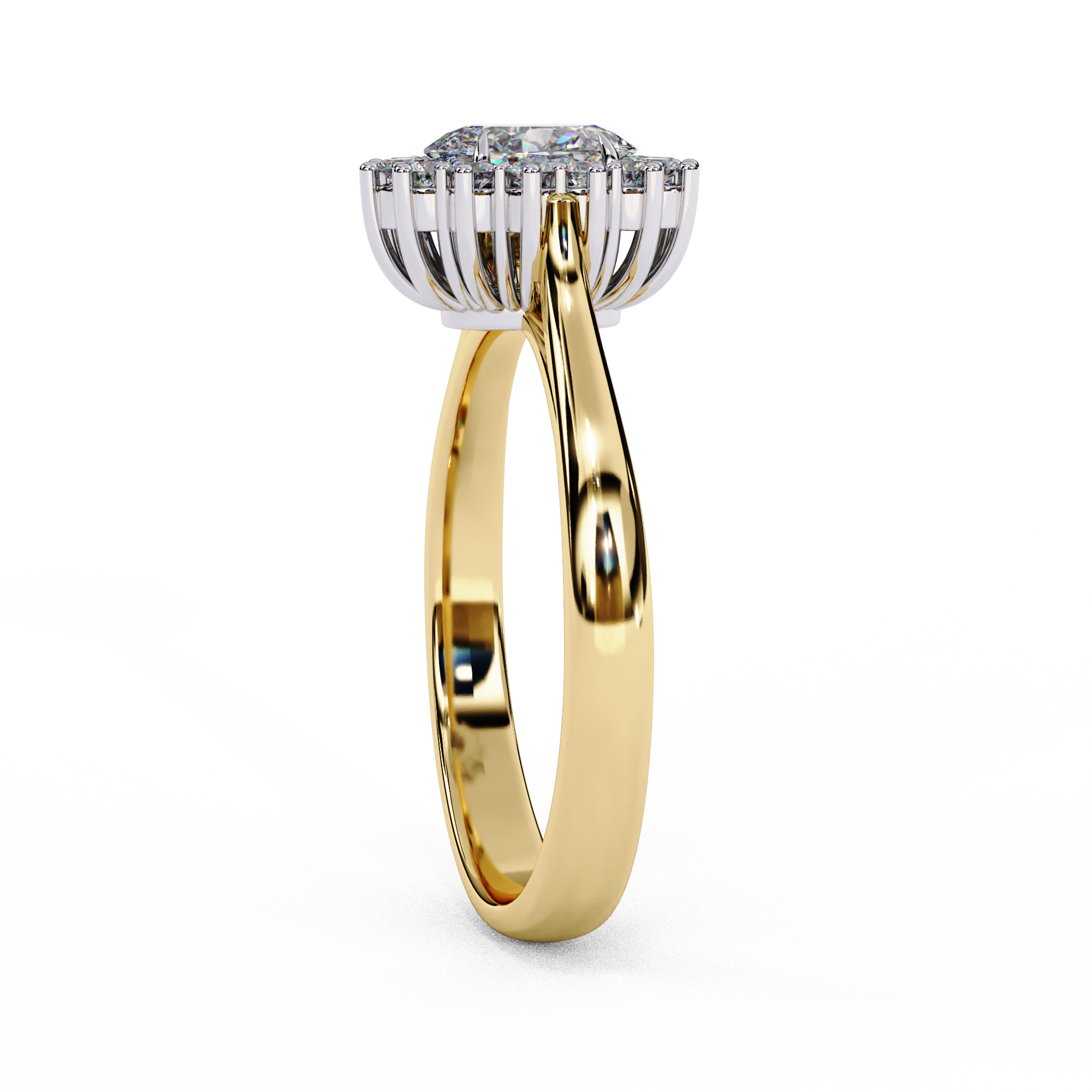 Yellow gold oval halo ring
