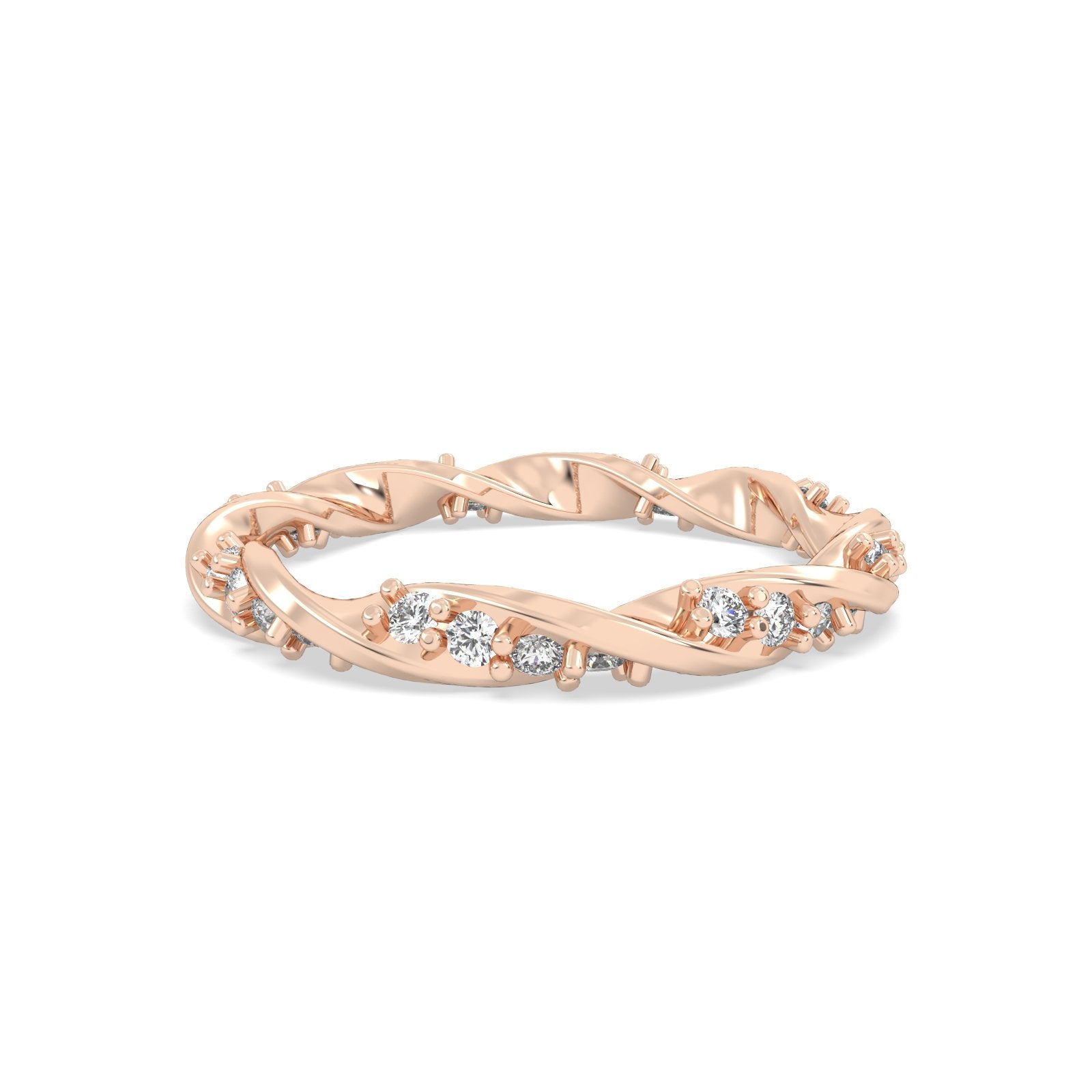 Rose gold ring with diamonds on a white background